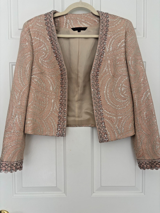Andrea Behar Jackets & Blazers - Andrea Behar Blush Pink Metallic Brocade Evening Jacket Sequin Beaded Trim Sz 6